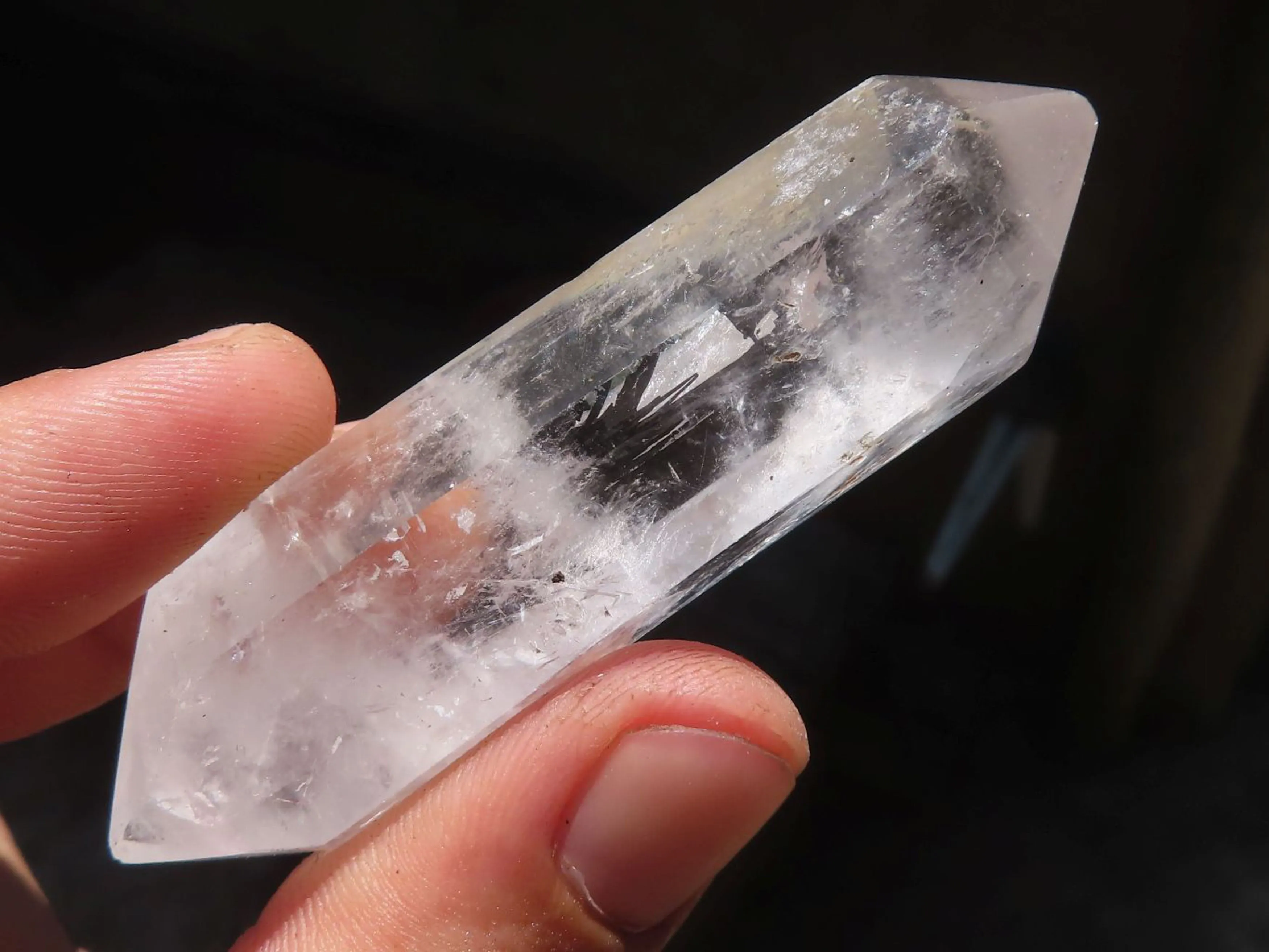 Polished Small Double Terminated Clear & Rainbow Veil Quartz Crystals x 24 From Madagascar