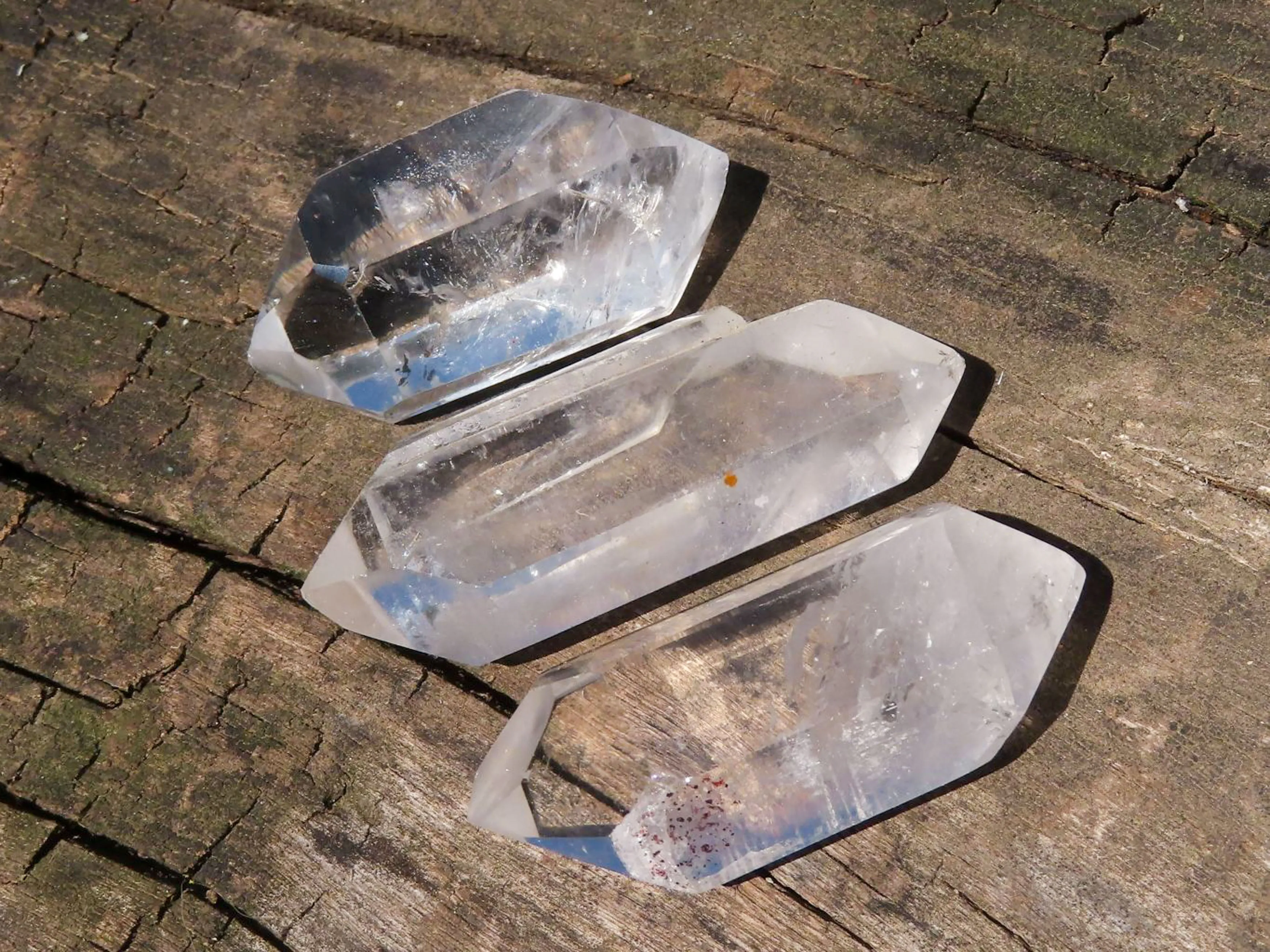Polished Small Double Terminated Clear & Rainbow Veil Quartz Crystals x 24 From Madagascar