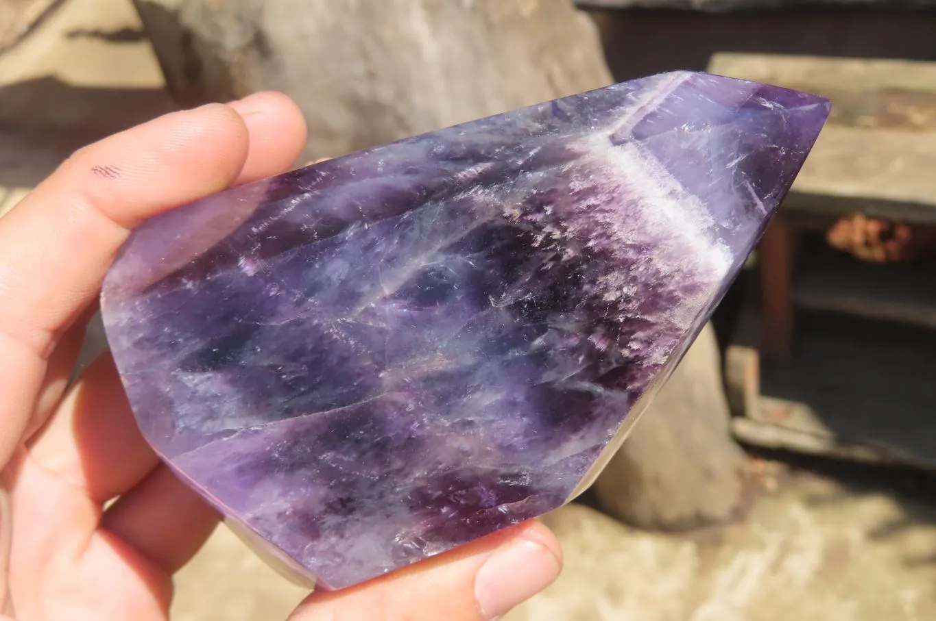 Polished Smokey Chevron Amethyst Points x 2 From Zambia