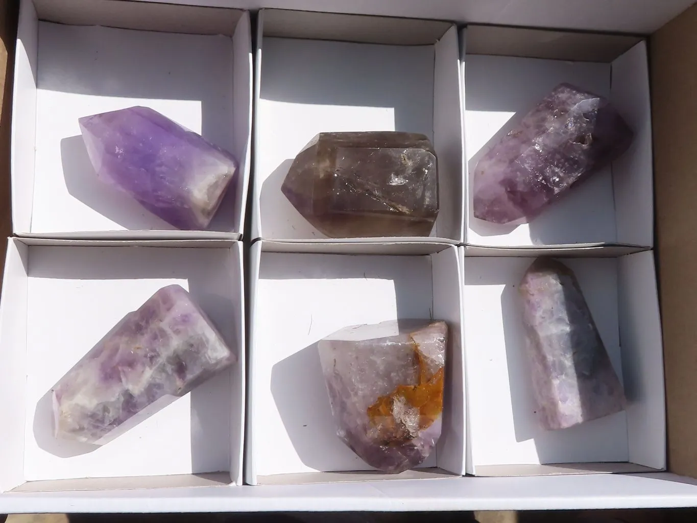 Polished Window Amethyst Points x 6 From Madagascar