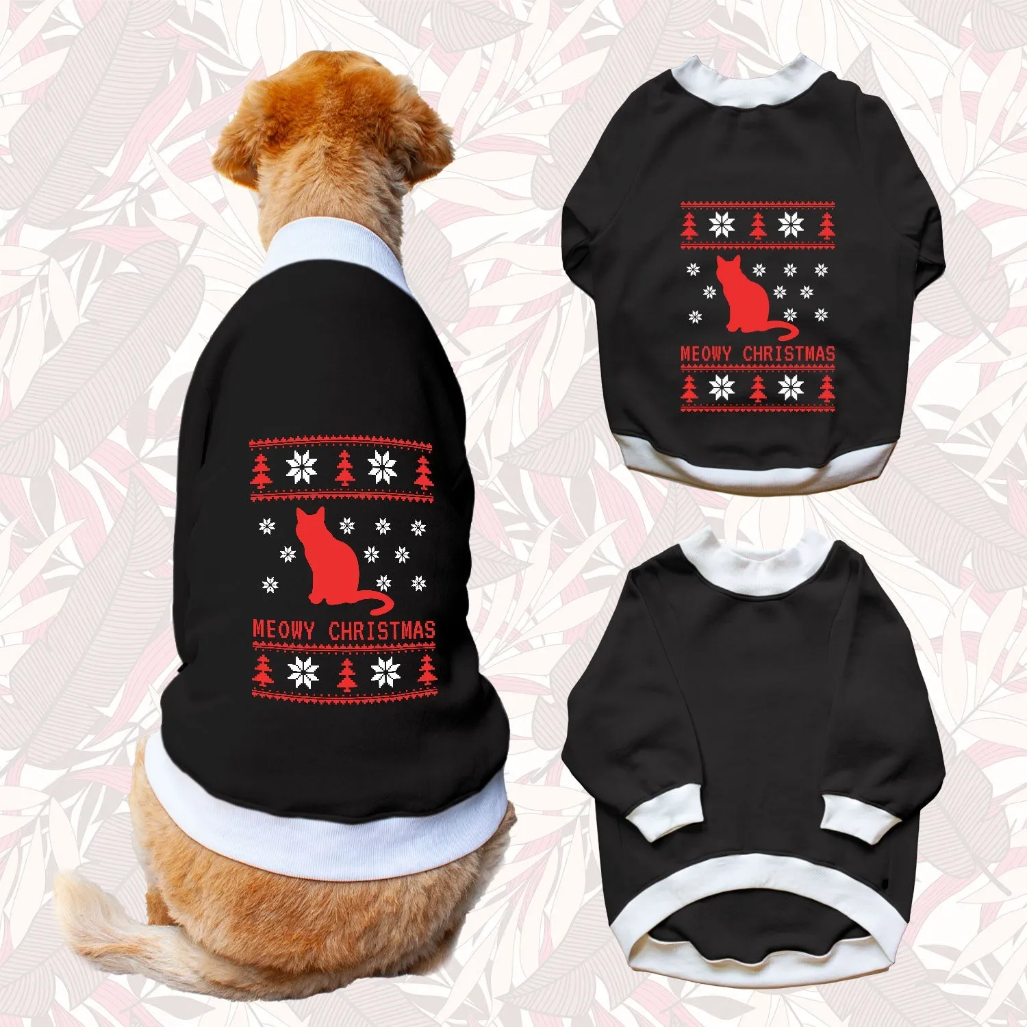 Ruse 'Basics' "Meowy Christmas" Printed Crew Neck Full Sleeve Sweatshirt For Dogs