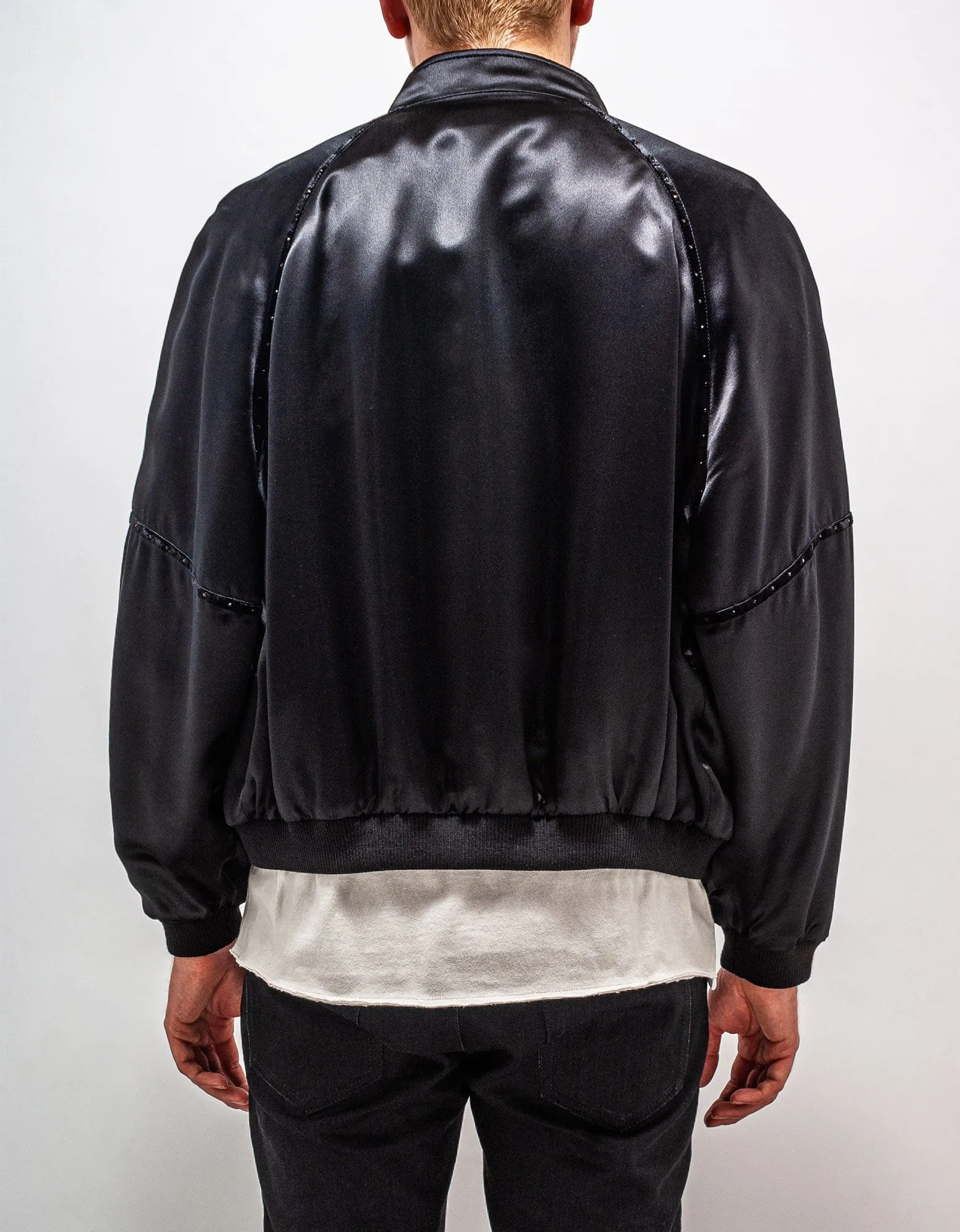 Saint Laurent Black Silk Satin 80s Teddy Jacket