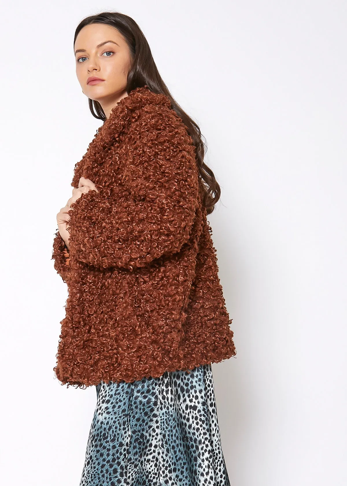 Womens Curly Faux Fur Teddy Coat