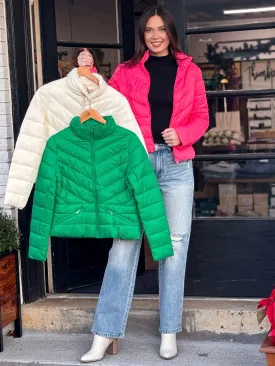 Zip Up Puffer Jacket With Storage Bag